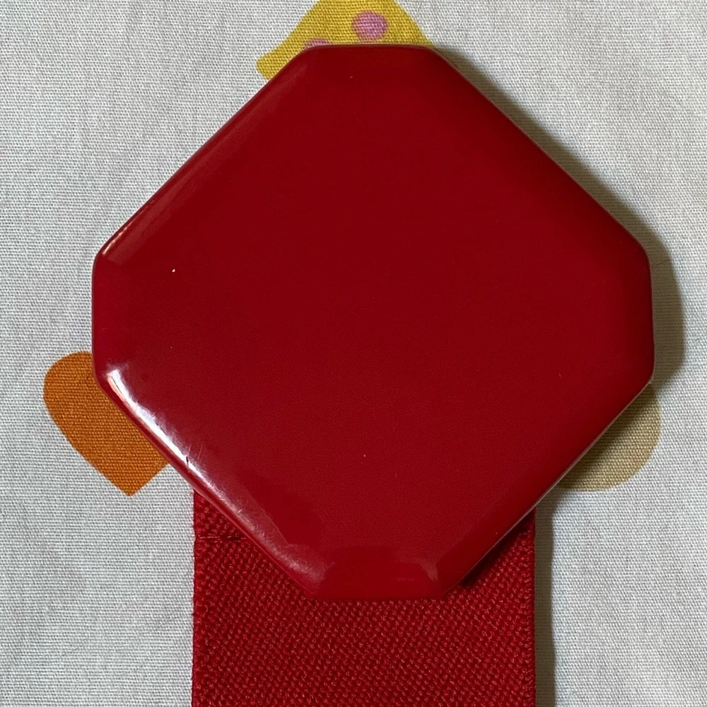 Vtg Red Octagonal Chunky Buckle Elastic Waist Belt